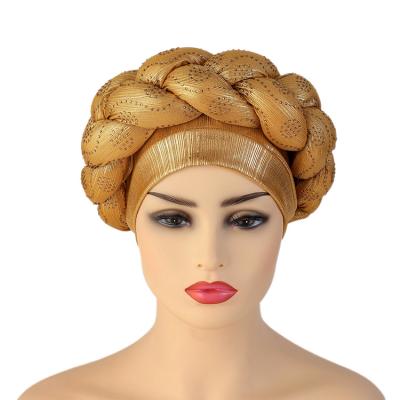 China New Beauty Muslim Turban Band Rhinestone Braid African Headtie Braid Hat Muslim Arabic Warm Thick Wrap Hat For Party for sale