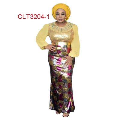 China African Autumn Fashion Women Long Lantern Sleeve Evening Dress African Ladies Traditional Sequined Tunic Long Dress Skirt for sale