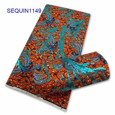 China Hot Selling Shrink-Resistant African Fashion Wax Print Fabric With Sequin 100% Cotton Hollandise Wax Heavy Sequin Wax for sale