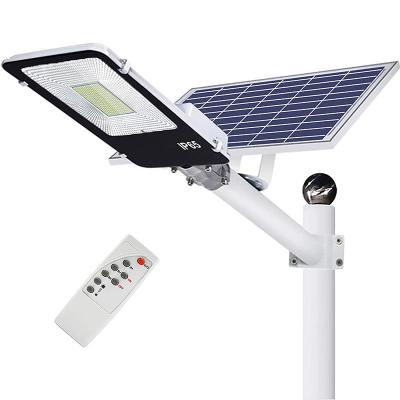 China All In One Solar Street Light With Motion Sensor 100W Solar Street Flood Lights Outdoor Lamp 208 LED 6500K White With Remote Control Dusk To Dawn Security Lighting Yard for sale