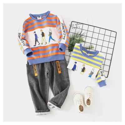 China Baisheng Garment Factory Kids Sweatshirt Pants Casual Neck Washed Stripe Design Rubber Tracksuit For Kids for sale