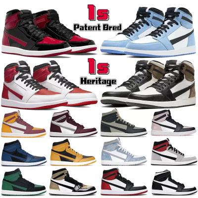 China Rubber With Box Mens Basketball Shoes UNC Jumpman 1s Patent Bred Dark Mocha Blue Heritage College Fraternity Women Sneakers for sale