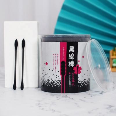 China Eco Color OEM Acute Soft Soft Daily Makeup Ear Tip Dabs Stick Cotton Black Paper Buds for sale