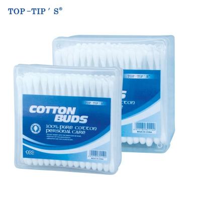 China 100PCS Disposable Cosmetic Tool Cotton Swab Daily Use Ear Cleanser OEM Cotton Buds In Square Box Qtips Cotton Swabs for sale