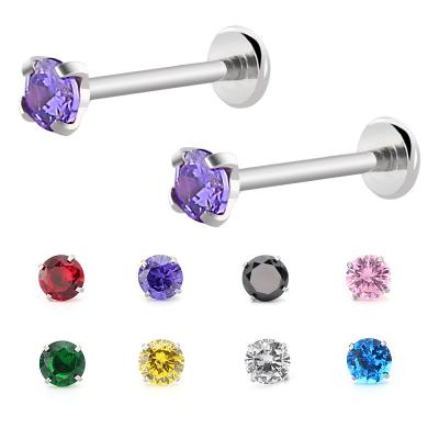 China FASHIONABLE Straight Cubic Zirconia Color Four-claw Round Barbell Cake Lip Piercing Jewelry for sale