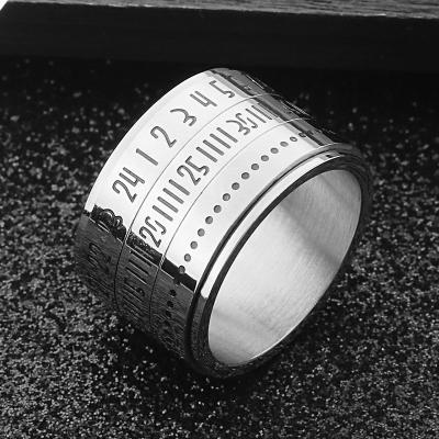 China Stainless Steel CLASSIC Creative Men's Ring Retro Time Digital Ring Titanium Steel Rotating Ring for sale