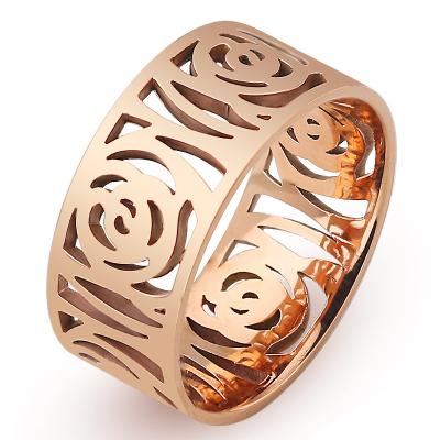 China CLASSIC 18K Stainless Steel Camellia Rose Gold Hollow Pattern Personalized Index Finger Ring Tail Ring for sale