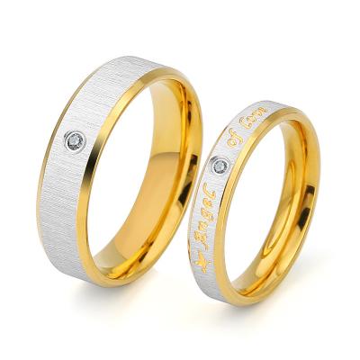 China CLASSIC Brushed Couple Rings Gold Plated Stainless Steel Zircon Rings For Men And Women for sale