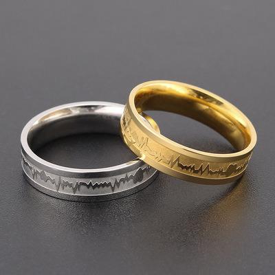 China CLASSIC Fashion Electrocardiogram Titanium Steel Gold Plated Ring Stainless Steel Couple Pair Ring for sale