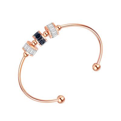 China Round Punk Simple Zircon Temperament Stainless Steel Rose Gold Plated Open Bangle for sale