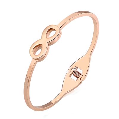 China Punk Fashion Creative Number 8 Titanium Steel Rose Gold Open Bangle for sale