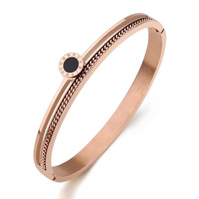 China TRENDY Chain Roman Numerals Rose Gold Opening Titanium Steel Bracelet For Women for sale