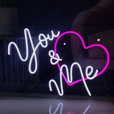 China wall mounted/hanging wedding decoration neon sign you and me wedding neon lights for wall decoration for sale