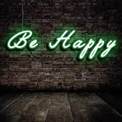 China Shop Custom Neon Sign Wall Mounted / Hanging Home Decoration Be Happy Neon Sign Service For Party Used for sale