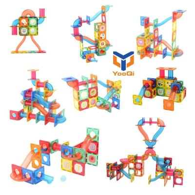 China Selling Building Connecting 82pcs DIY Toy Creative Magnetic Tiles Block Toy Magnetic Marble Run Amazon Best Educational Construction Set Toy for sale