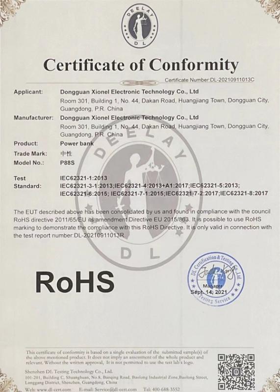 RoHS - Dongguan Xionel Electronic Technology Co., Ltd.