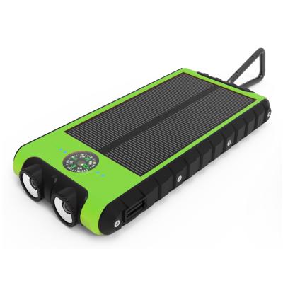 China Green Solar Power Color Double Highlight Lamp Dual Flashlight Input Outpoot 5V 2A 10000mah Solar Power Bank for sale