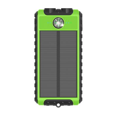 China Green solar power double color highlight lamp dual flashlight input outpoot 5V 2A solar power bank 10000mah for sale