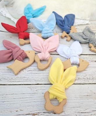 China Natural Wooden Baby Teethers Wooden Animal with Ears Handmade Training Wooden Ring Teething Newborn Mom Rabbit Sensory Aid Cloth Baby Teether for sale