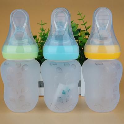 China 180ML PP Silicone Baby Feeding Bottle With Spoon Bottle Baby Squeeze Spoon for sale