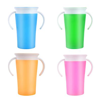 China Plastic 360 Degree Rotated Baby Learning Drinking Cup With Double Handle Leakproof Flip Lid Infants Water Cups Bottle for sale