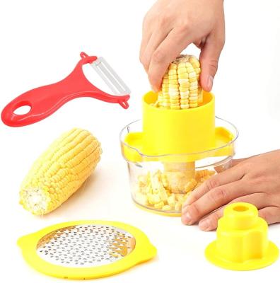 China Hot Selling Viable New Style 4 in 1 Multifunctional Cooking Tools Stainless Steel Manual Kitchen Corn Cob Stripper Gadget Set for sale