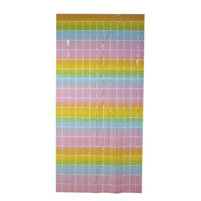 China New Design 1mx2m Square Foil Tiny Braid Rainbow Macaron Fringe String Backdrop Decorative Foil Fringe Curtain Party for sale