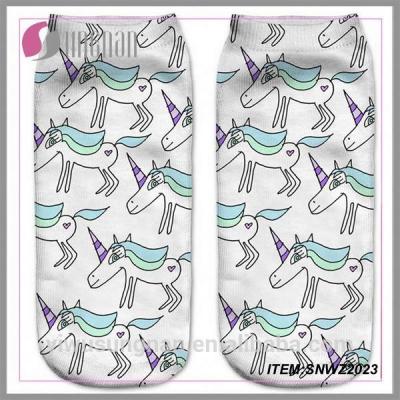 China Antibacterial digital print socks cartoon sports printed socks print sock with white unicorn doodle for sale