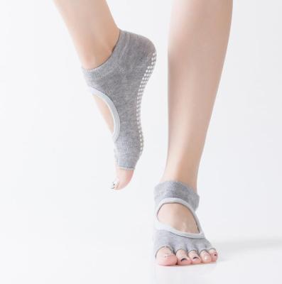 China Breathable Custom Design Toe Grip Pilates Cotton Soft Wholesale Toe 5 Breathable Non-slip Open Ankle Knitted Yoga Socks for sale