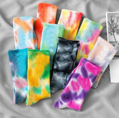 China Men Women Breathable Cotton Socks Sports Basketball Socks Street Hip Hop Colorful Single Tube Tie Dye Socks for sale