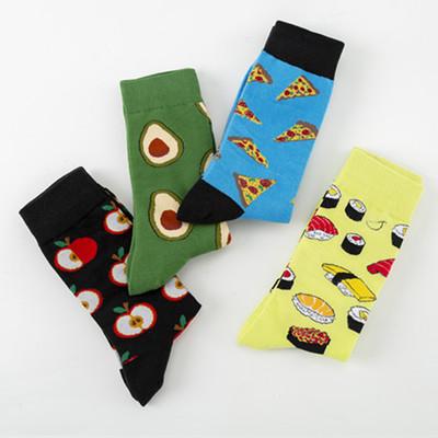 China Breathable Men's Funny Food Cartoon Cotton Pops Sushi Pizza Patterned Socks For Men Funky Cute Adult Socks for sale