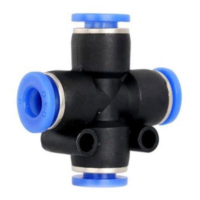 China Polypropylene Plastic Fittings ZM 1183 PZA Plastic Pneumatic Push In Fitting Cross Fitting Connector 4 Way Pneumatic Fitting for sale