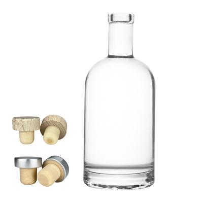 China Custom Wine Flint Clear Round Classical Empty Brandy Gin Rum Liquor Glass Bottle With Cork Stopper for sale