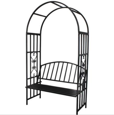 China Easily Assembled Rose Aid Steel Garden Arch Trellis with Bench for 2 Person Metal for sale