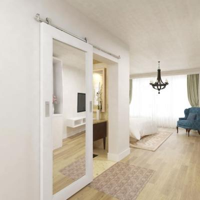 China Modern USA Hilton Hotel White Primed Interior Sliding Barn Doors For Hotel Bathroom for sale