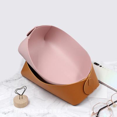 China Durable Leather Storage Tray Multifunctional Desktop Stationery Storage PU Household Organizer Boxes Home Office Table Storage Container for sale