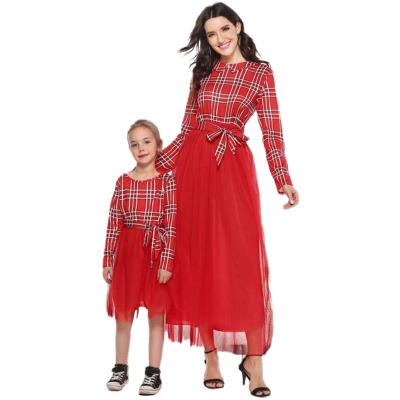 China Breathable Mommy And Me Plaid Pattern Long Sleeve Design Family Splicing Matching Clothes for sale