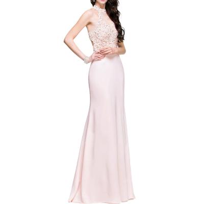 China Self-cultivation Breathable Sexy Cutout Lace Long Sleeveless Solid Lady Evening Dress for sale