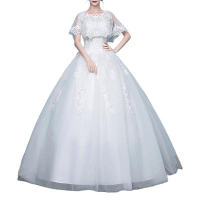 China 2022 Sexy Applique Breathable Satin Tulle Mesh Princess Ball Gown Lace Short Sleeve Ladies Wedding Dress for sale