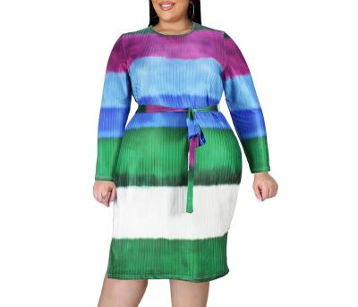 China 2022 spring long sleeve hot sale color contrasting design breathable plus size dress for sale