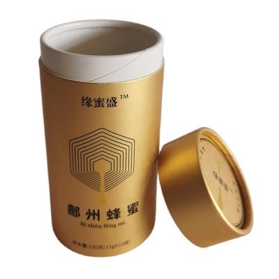 China Recycled Exquisite Hot Stamping Glossy Materials Gold Cards Tube Paper Box Gift Cylindrical Box Cardboard Lid Box for sale