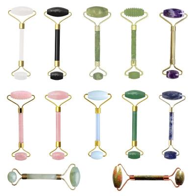 China Private label green double rollers massage tools facial massager rose quartz jade roller for face face beauty jade roller rodillo for sale