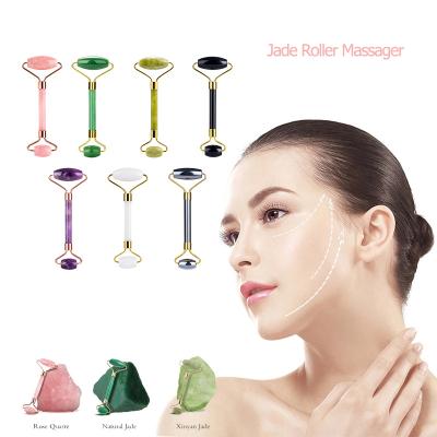 China Portable High Quality Anti Aging Facial Massage Tools Face Rose Quartz Jade Roller Gua Sha Set Gift Rose Gold Stone Body for sale