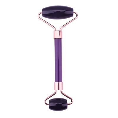 China Dual Rollers Peel Facial Roller Hand Held Massage Roller Amethyst Care Natural Rose Quartz Face Roller for sale