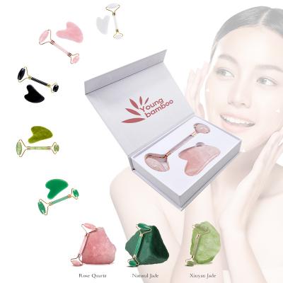 China Customizable High Quality Hand Held Double Rollers Silent Massager Roller Best Price Rose Quartz Beauty Massager Jade Facial Roller for sale