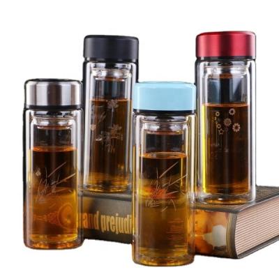 China Double Wall Borosilicate Glass Sustainable Water Bottle With Tea Filter Glass Sports Water Bottle for sale