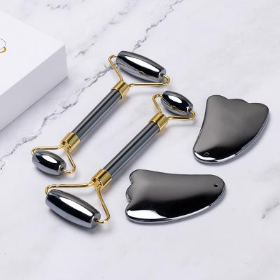 China Whitening Anti Aging Private Label Terahertz Face Roller Massager Jade Roller Gua Sha Set For Christmas Gift for sale