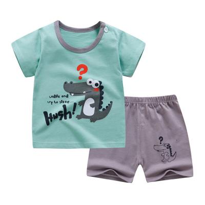 China Summer Casual Baby Kids 100 Soft T-shirt Dinosaur Cartoon Boy Girl Sodder Suit Cotton Infant Kids Shorts Clothes 0-5Y for sale