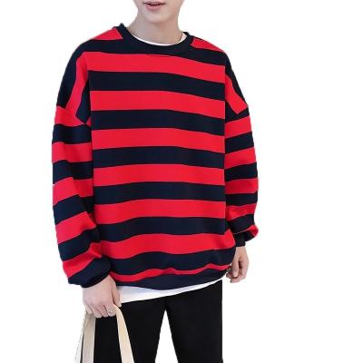 China Anti-Wrinkle High Street Black Stripe Sweatshirt Mens Hip Hop Round Neck Red Sweatshirts Coat Men's Color Block Hoodie Pullover Sweatshirts for sale