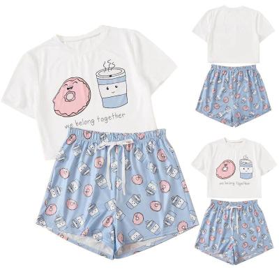 China Women's Breathable Sleepwear Cute Cartoon Print Shorts Set Pajamas Girls Pajamas Set Sleeve T-shirts And Shorts Summer Soft Short Pajamas for sale